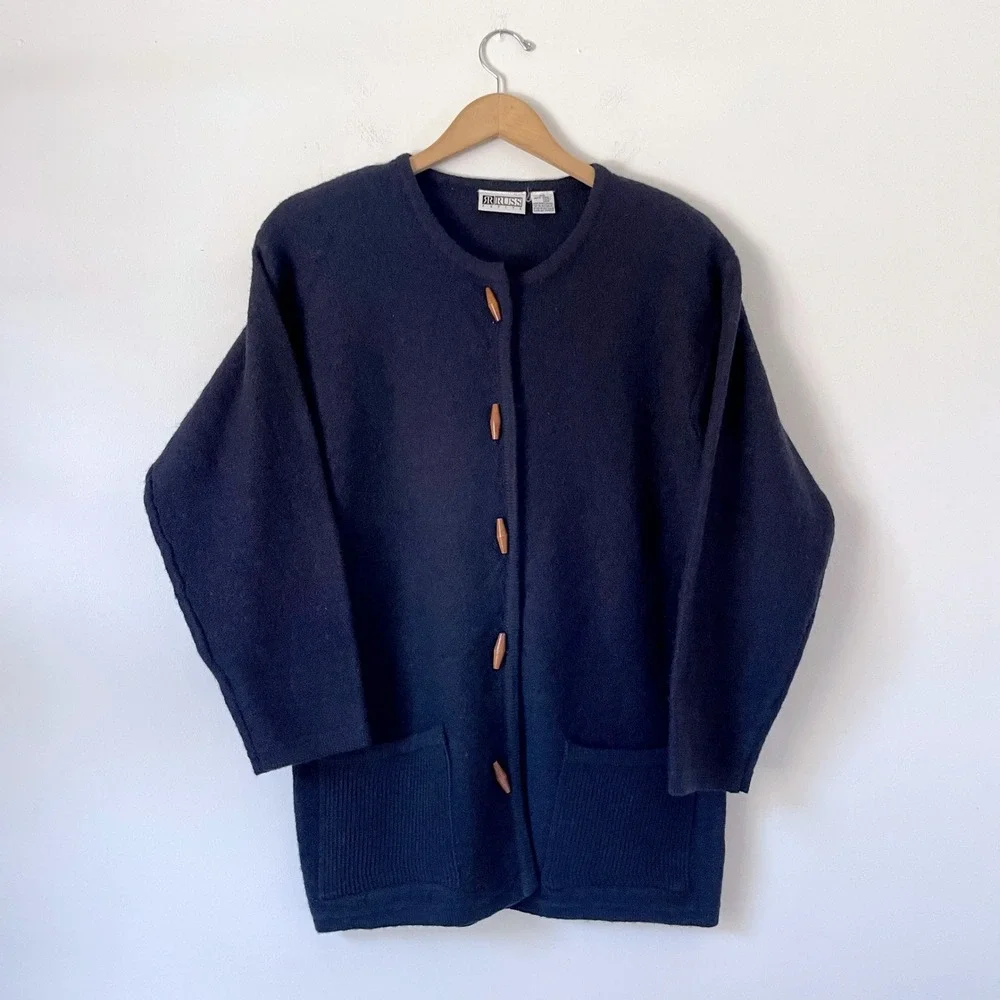 Vintage Wool Toggle Button Cardigan Sweater Jacket Minimalist Quiet Luxury